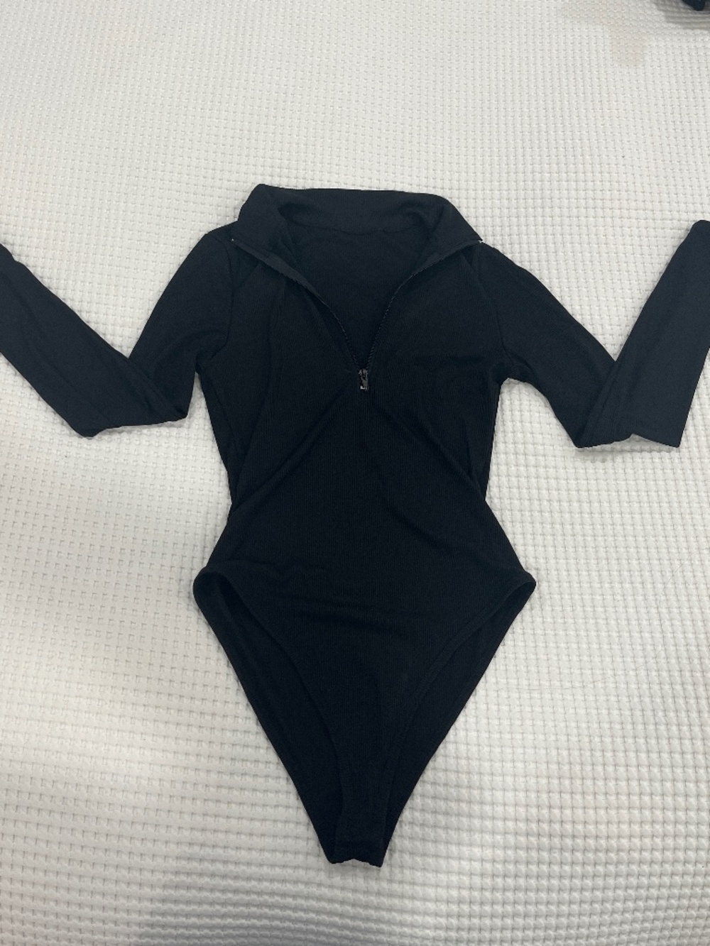 Black Long Sleeve Quarter Zip Bodysuit